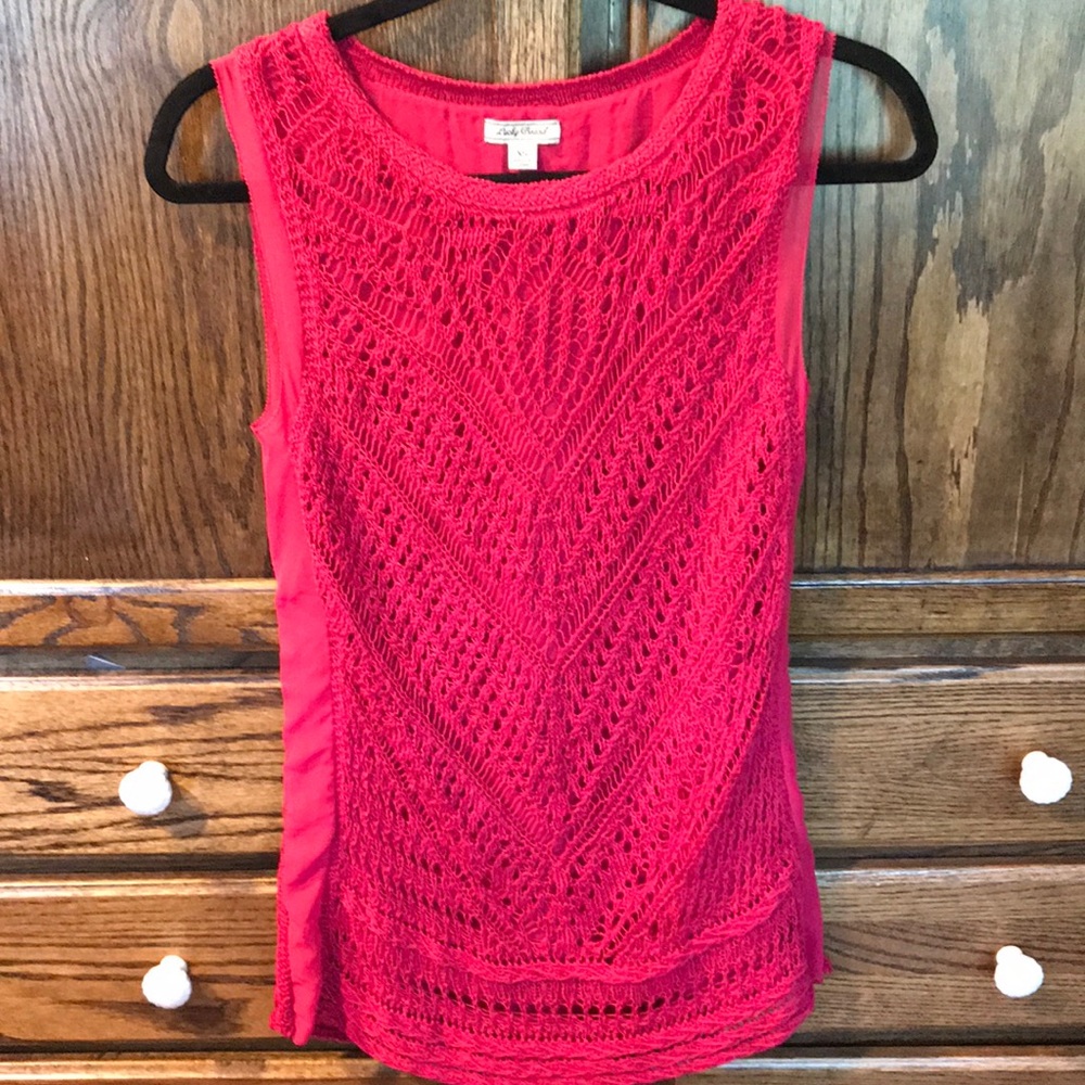 Lucky Brand Crochet Tank Top Sz XS Pink Dressy